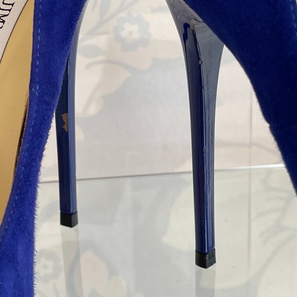 JIMMY CHOO Blue Suede Leather Pointed Toe Pumps/Heels - Picture 8 of 11